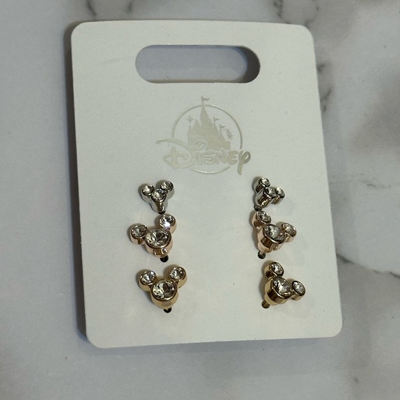 Disney Parks Mickey Mouse Icon Silver Gold &
Rose Gold Tone 3 Pr Earring Set New - Picture 2 of 5